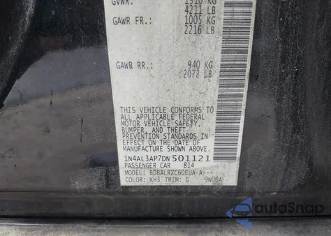 2013 Nissan Altima 2.5 S z USA, uszkodzony, nr VIN 1N4AL3AP7DN501121